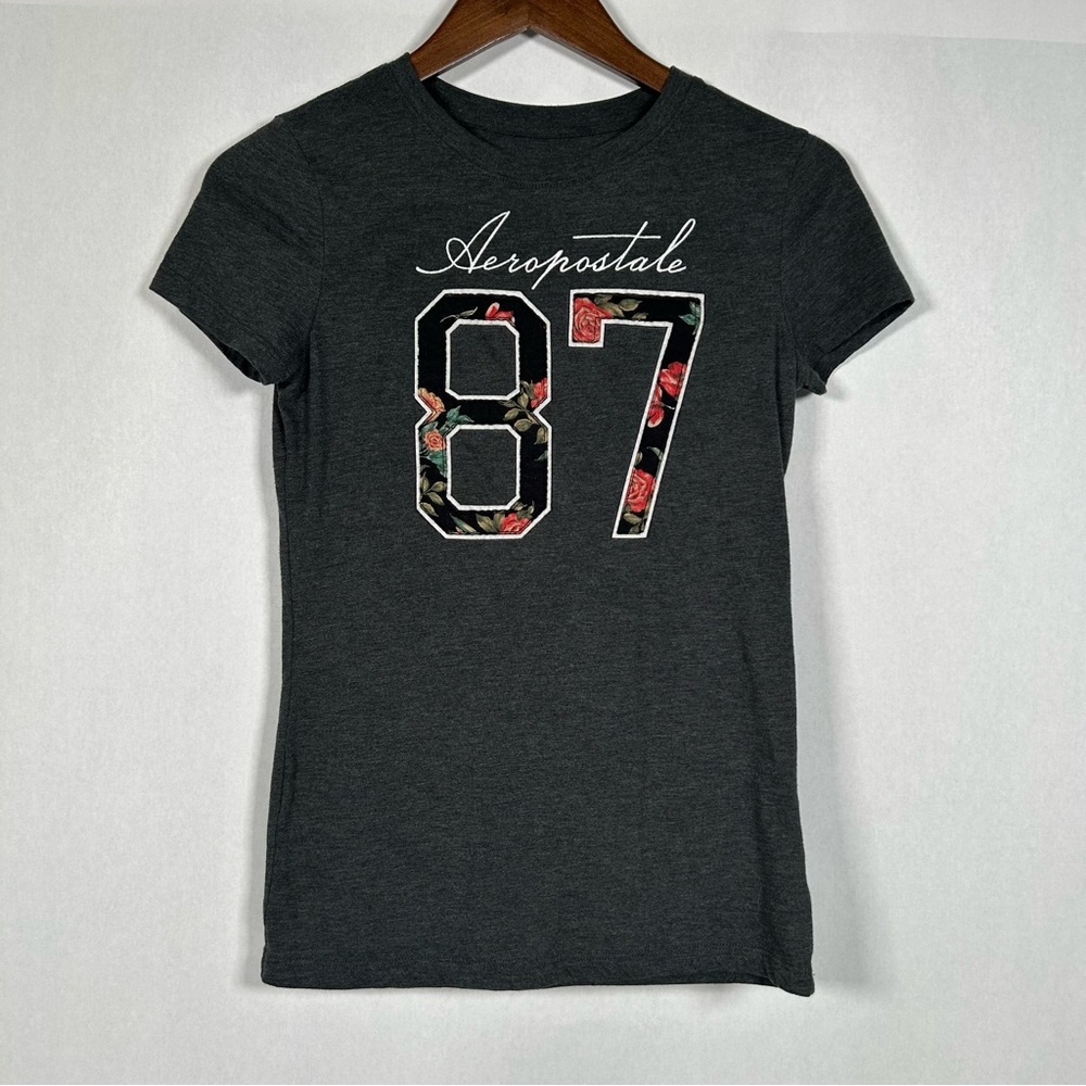 Aeropostale Charcoal Tee with Floral 87